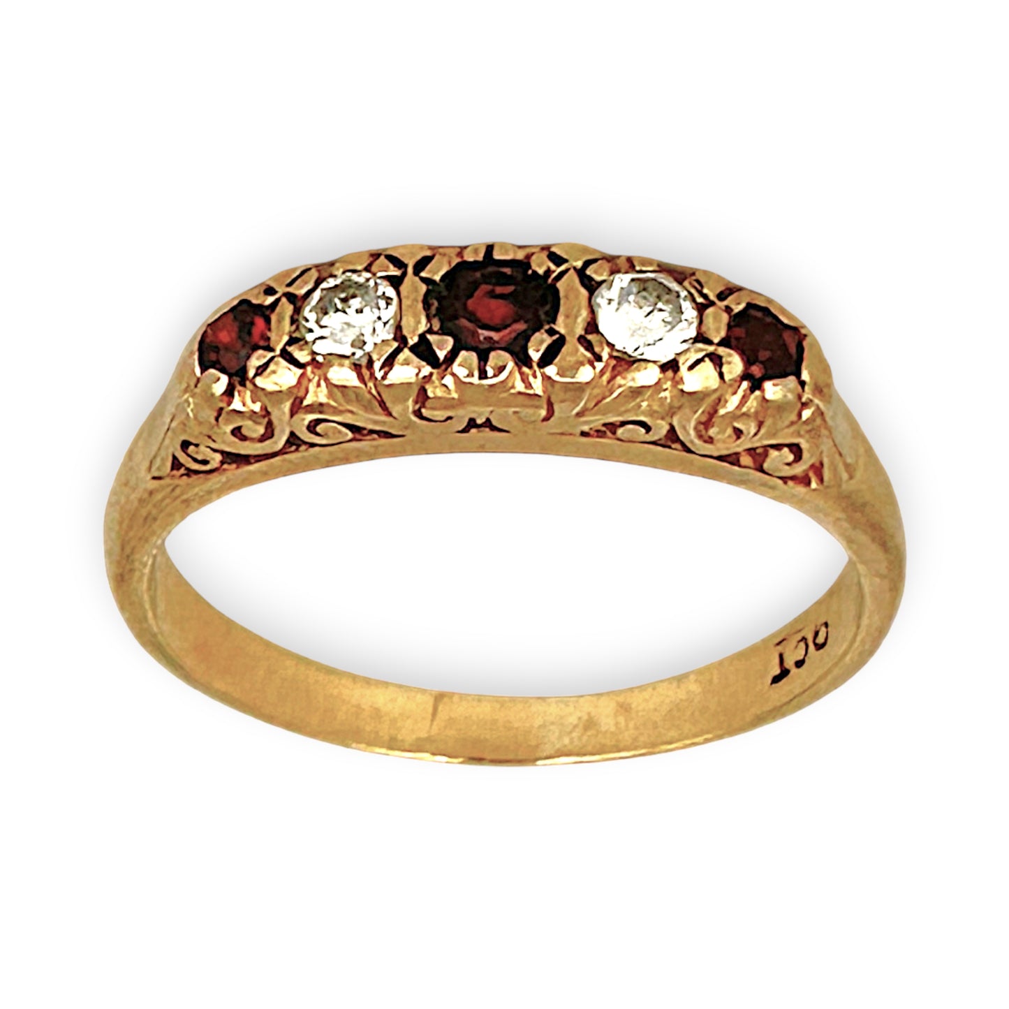 GOLD DEAL | 9ct Gold Garnet & CZ Five-Stone Ring - Symphony in Crimson