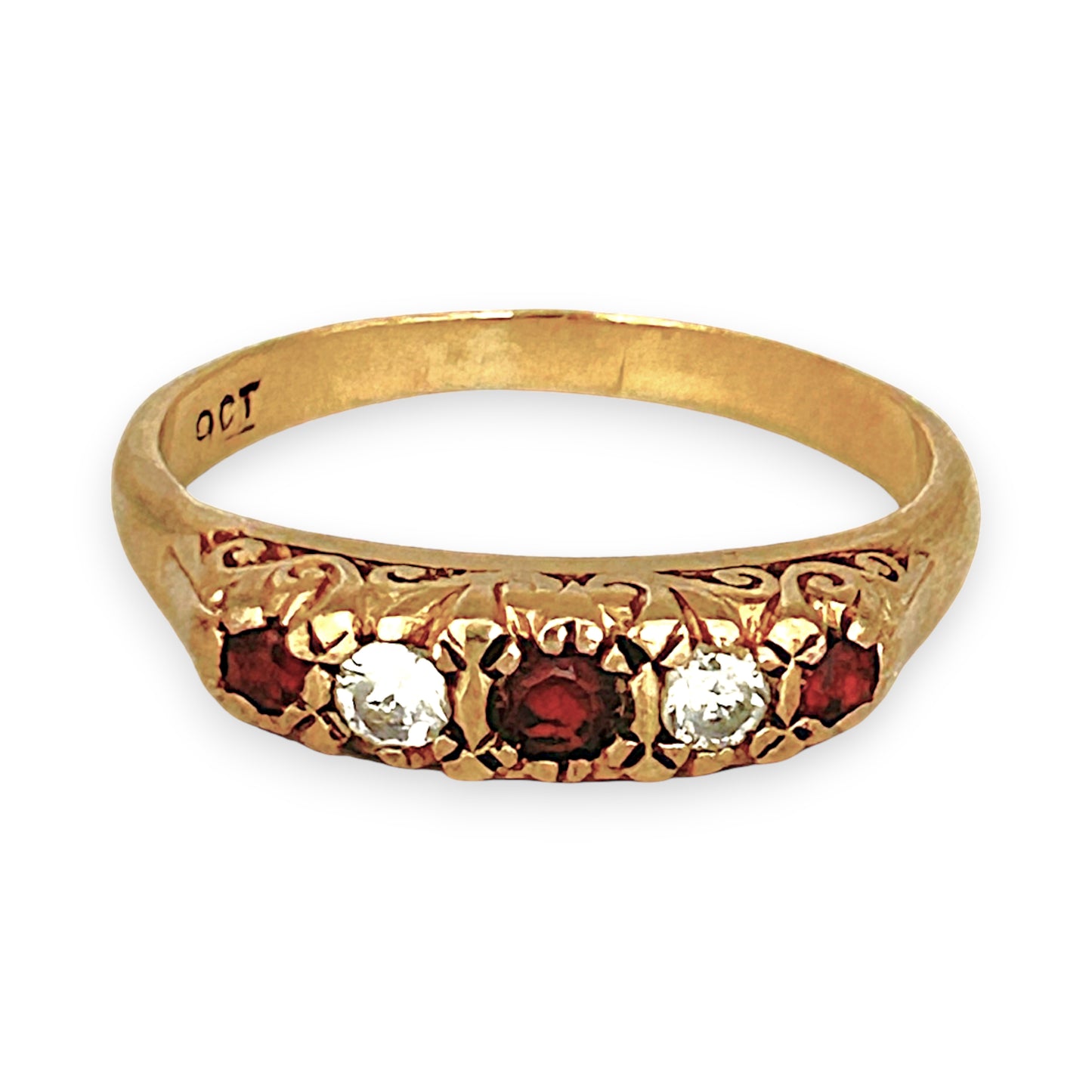 GOLD DEAL | 9ct Gold Garnet & CZ Five-Stone Ring - Symphony in Crimson