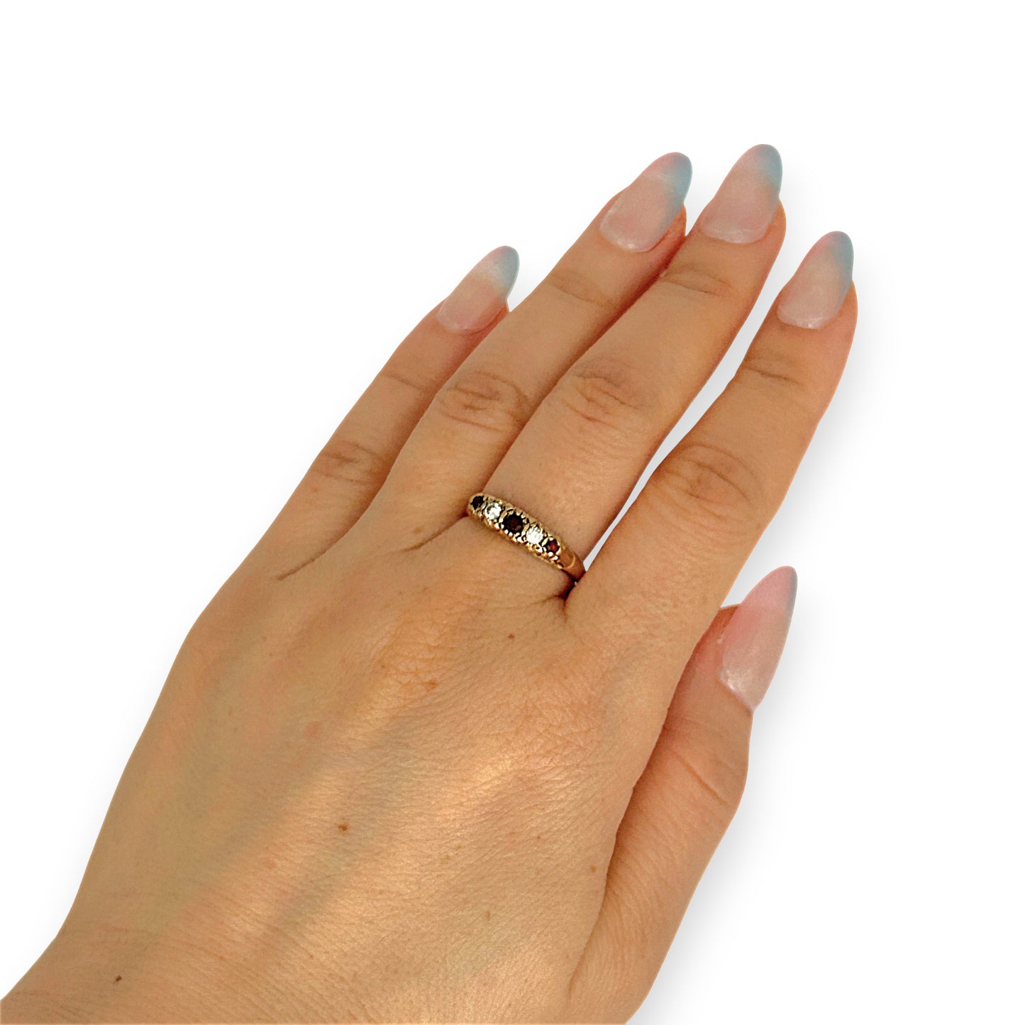 GOLD DEAL | 9ct Gold Garnet & CZ Five-Stone Ring - Symphony in Crimson