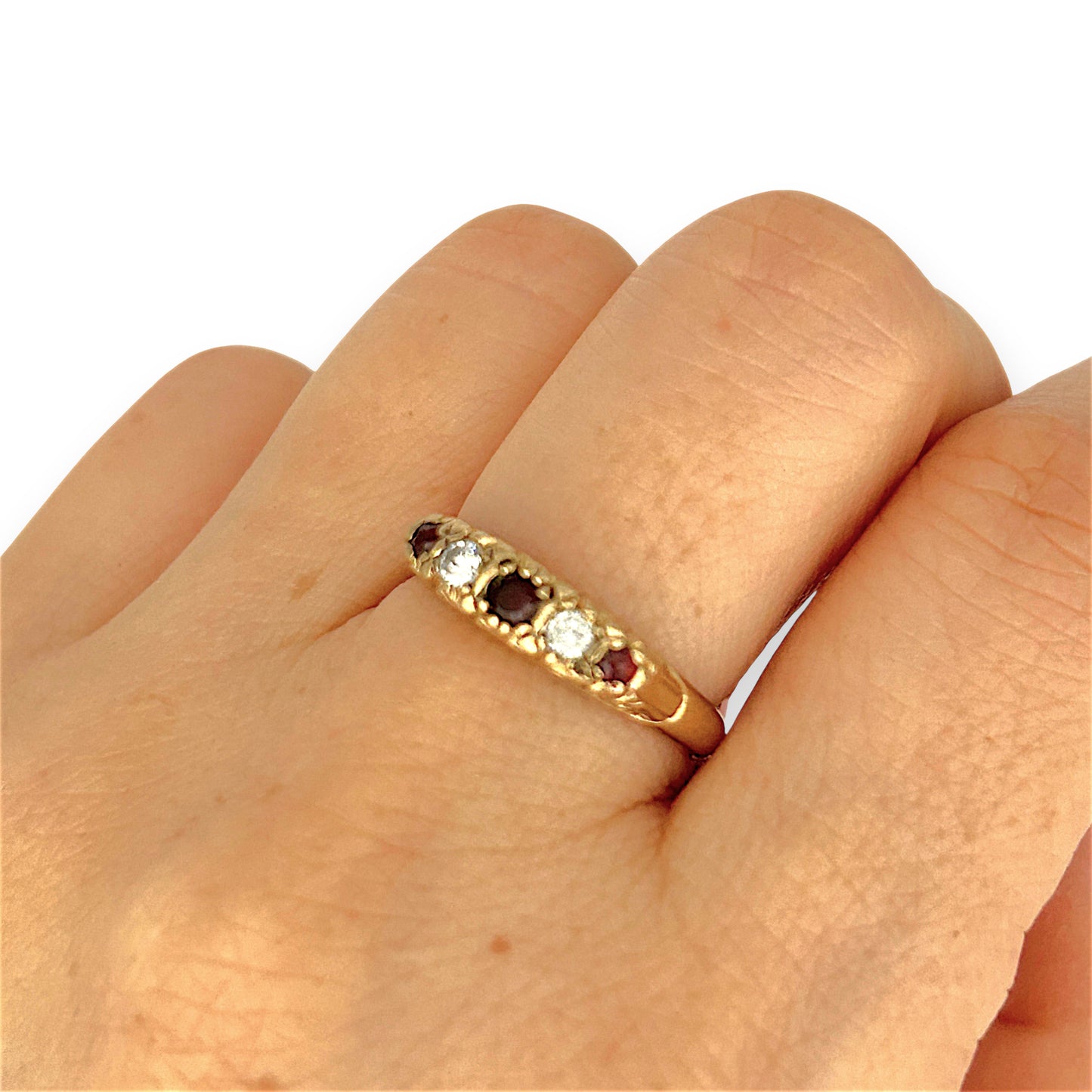 GOLD DEAL | 9ct Gold Garnet & CZ Five-Stone Ring - Symphony in Crimson