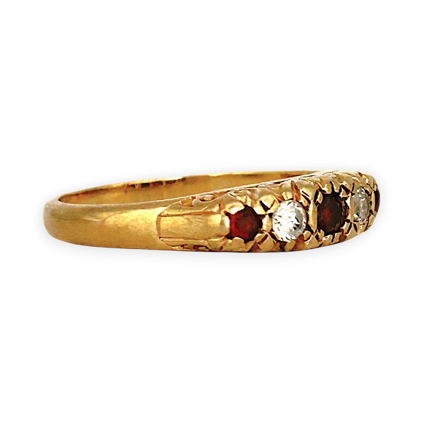 GOLD DEAL | 9ct Gold Garnet & CZ Five-Stone Ring - Symphony in Crimson