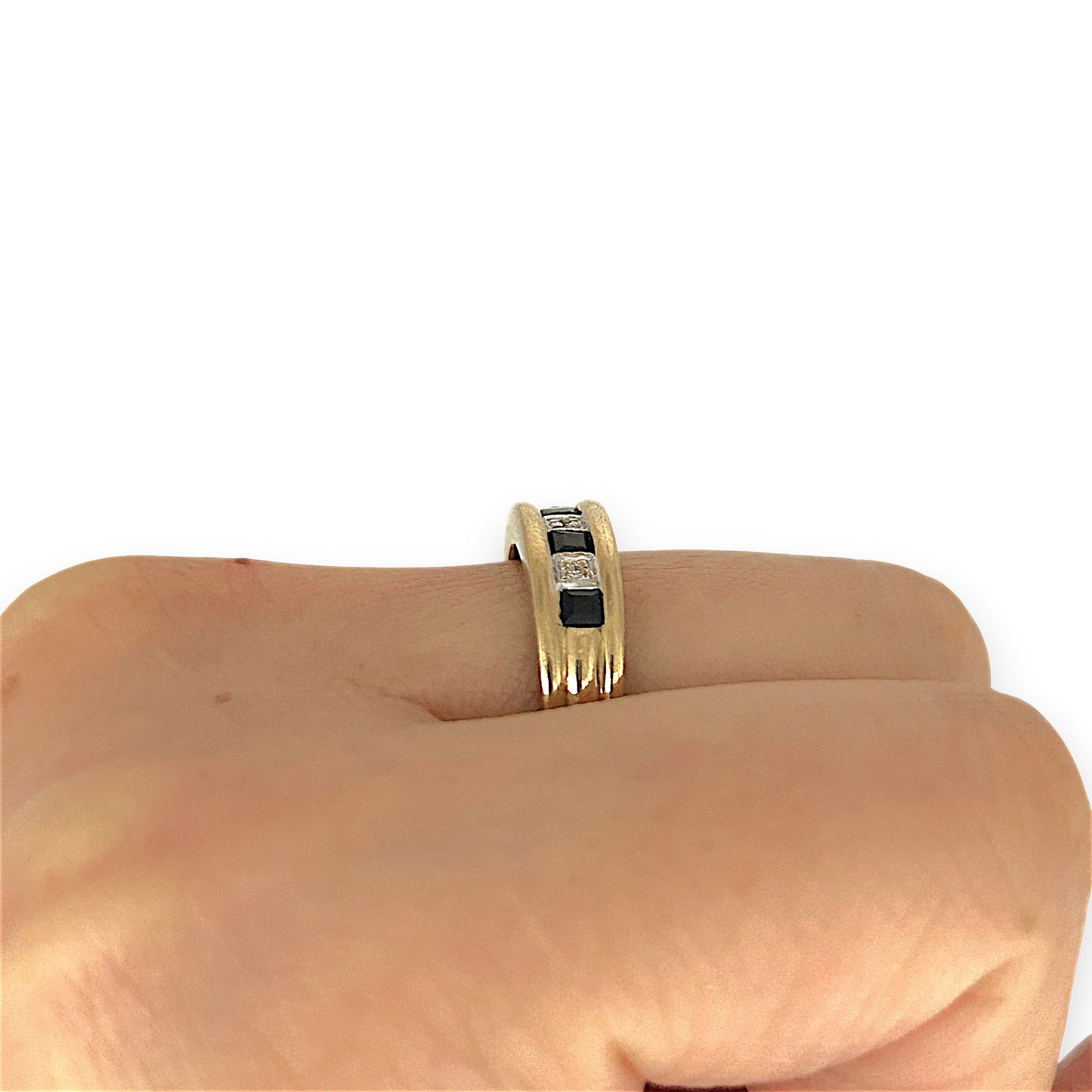 GOLD DEAL | 9ct (9K) Gold Midnight Gleam Sapphire & Diamond Band Ring O
