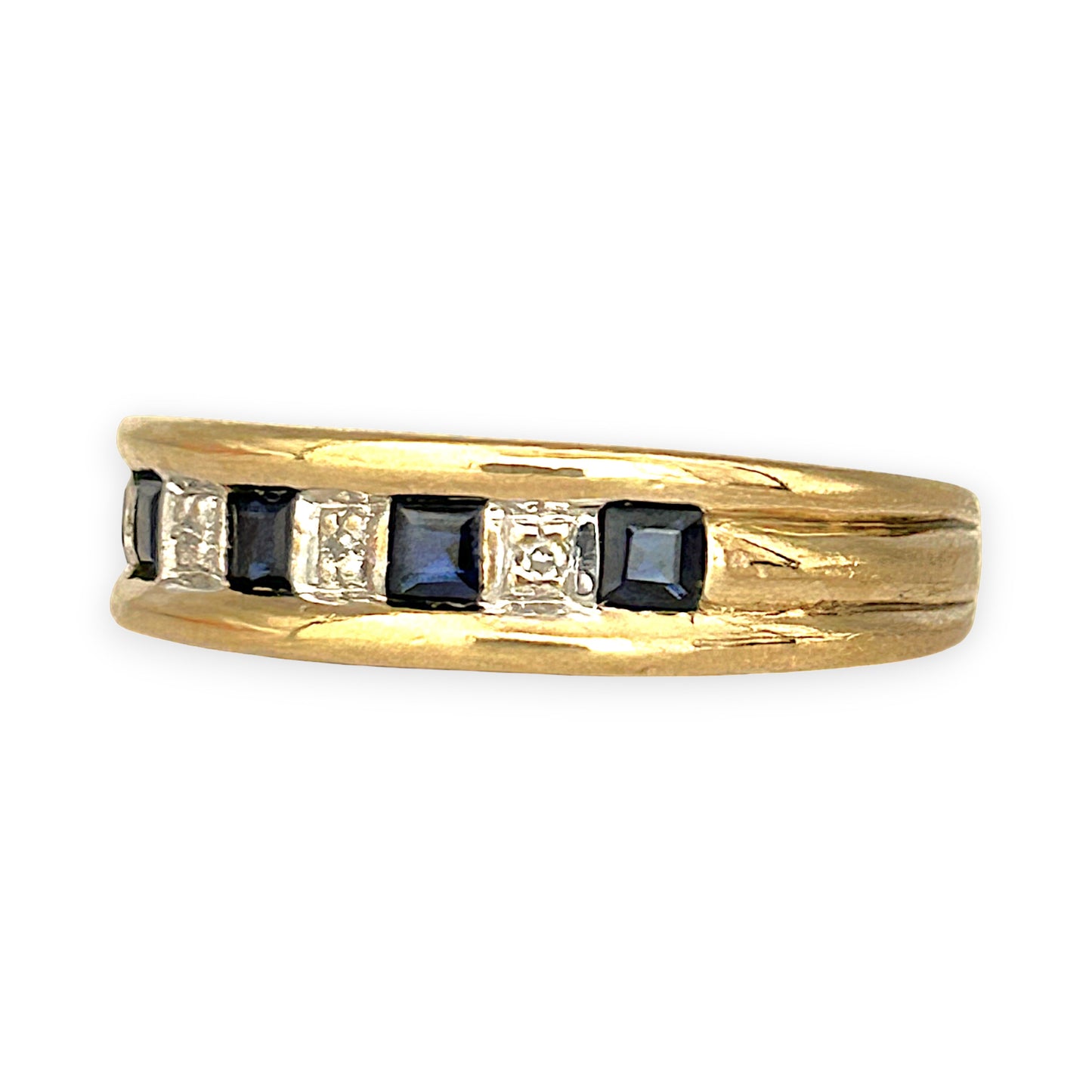 GOLD DEAL | 9ct (9K) Gold Midnight Gleam Sapphire & Diamond Band Ring O