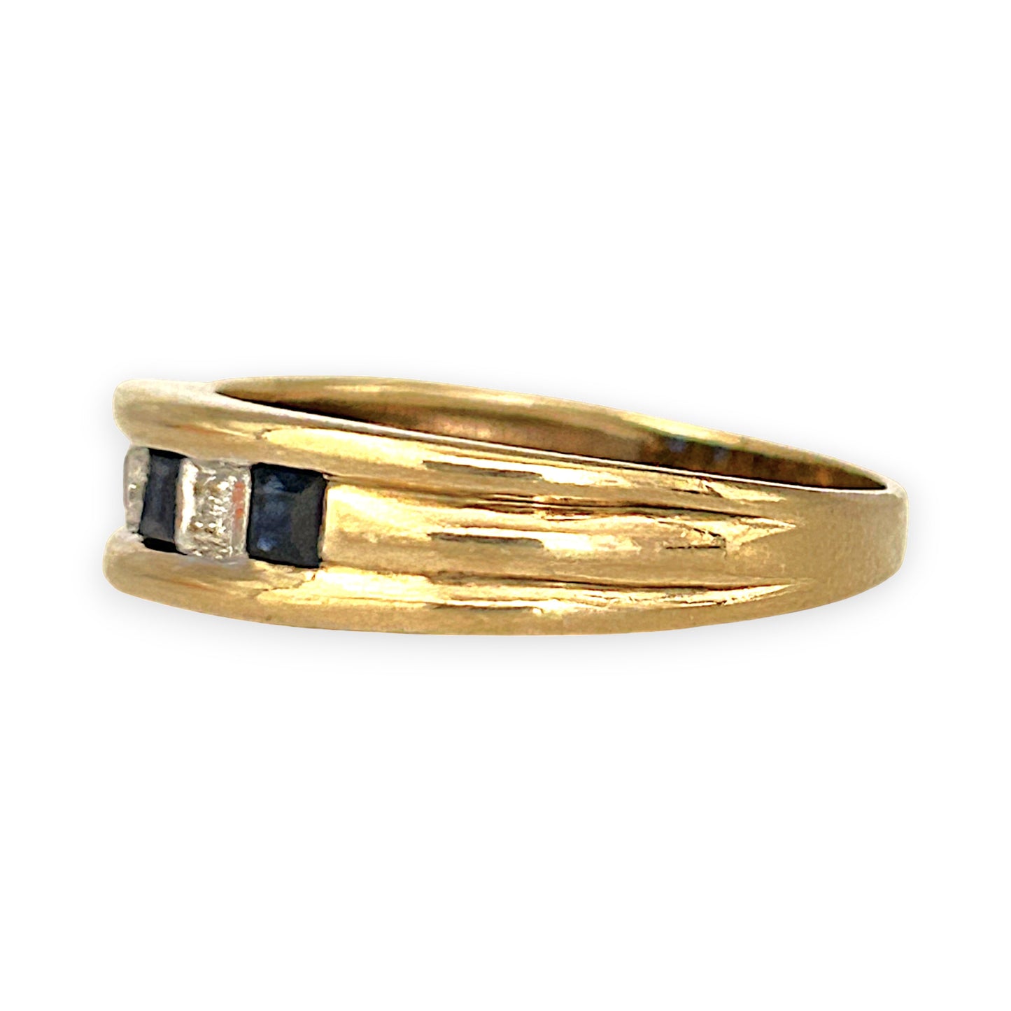 GOLD DEAL | 9ct (9K) Gold Midnight Gleam Sapphire & Diamond Band Ring O