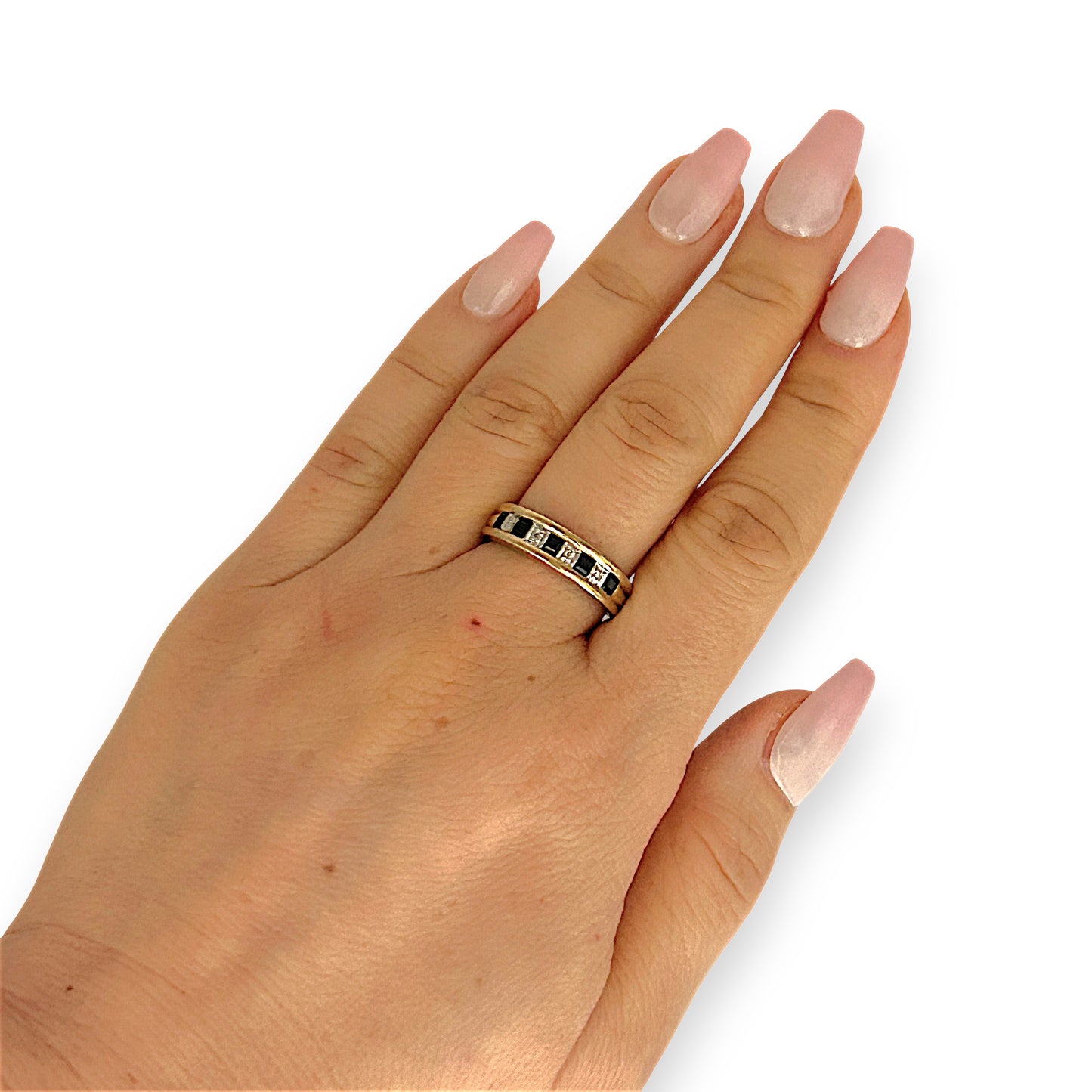 GOLD DEAL | 9ct (9K) Gold Midnight Gleam Sapphire & Diamond Band Ring O
