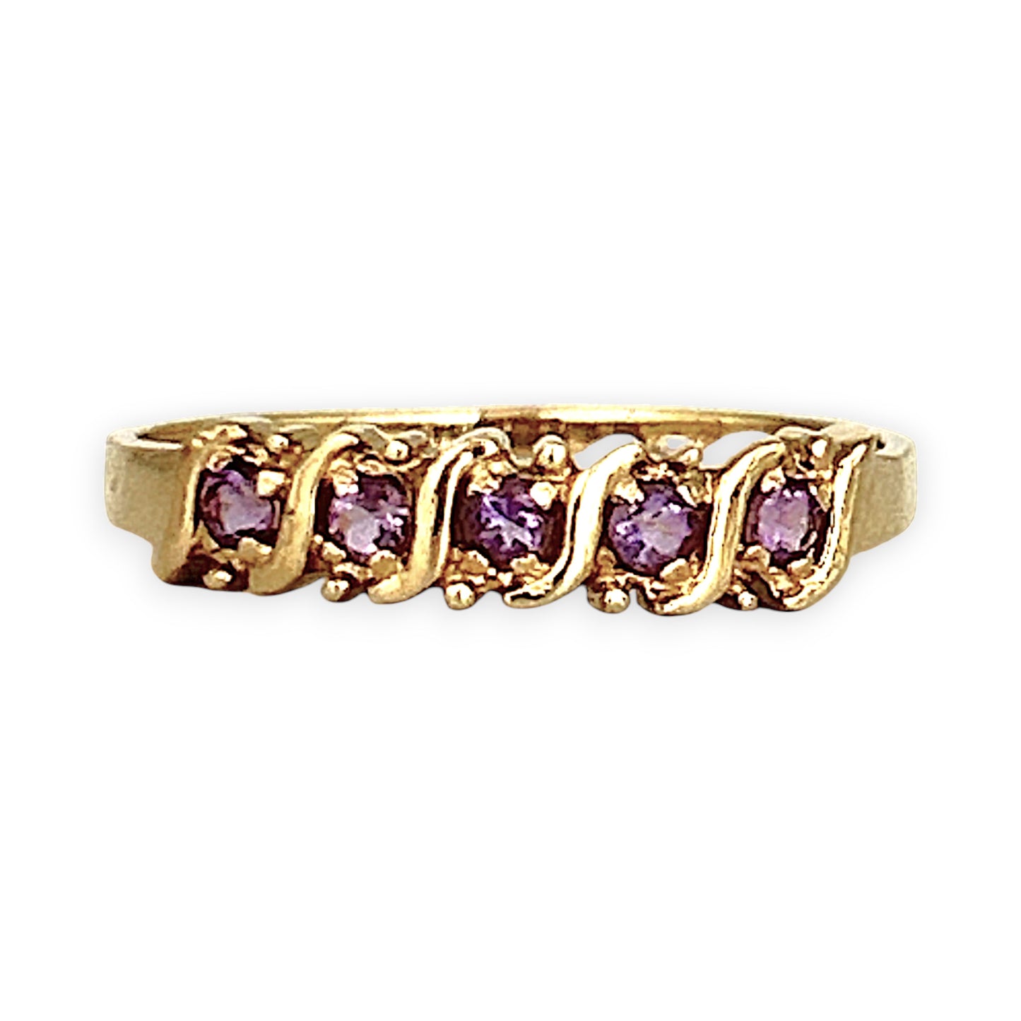 GOLD DEAL | 9ct Gold Refurbished Amethyst Wave Ring Size O