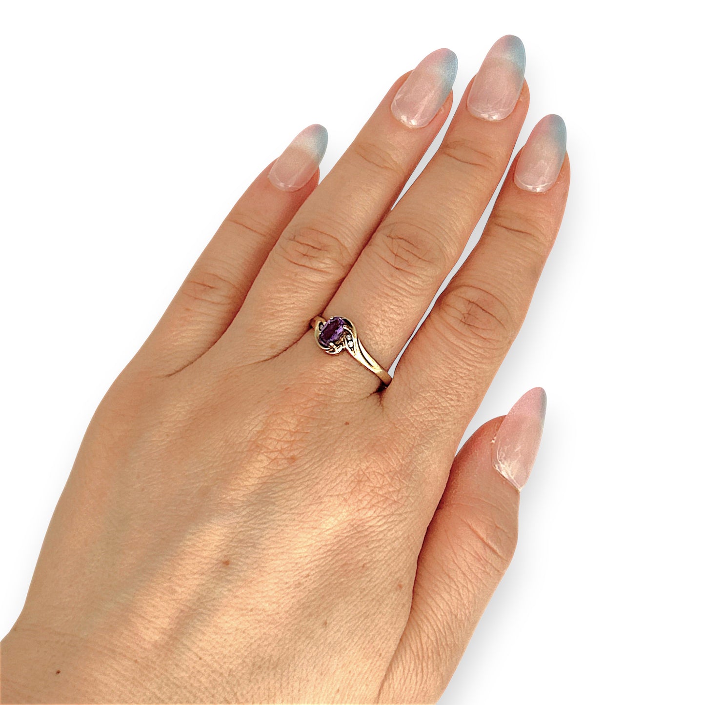 GOLD DEAL | 9ct Gold Twilight Spark Amethyst & Diamond Ring Size P 1/