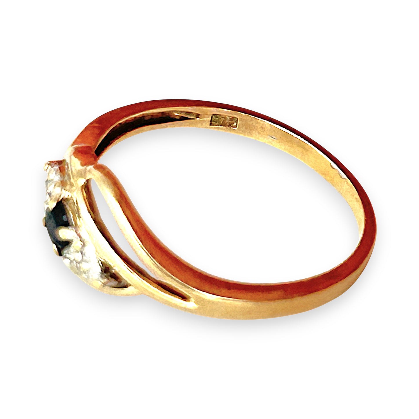 GOLD DEAL | 9ct Gold Noir Elegance Ring — Natural Sapphire & Diamond Trio