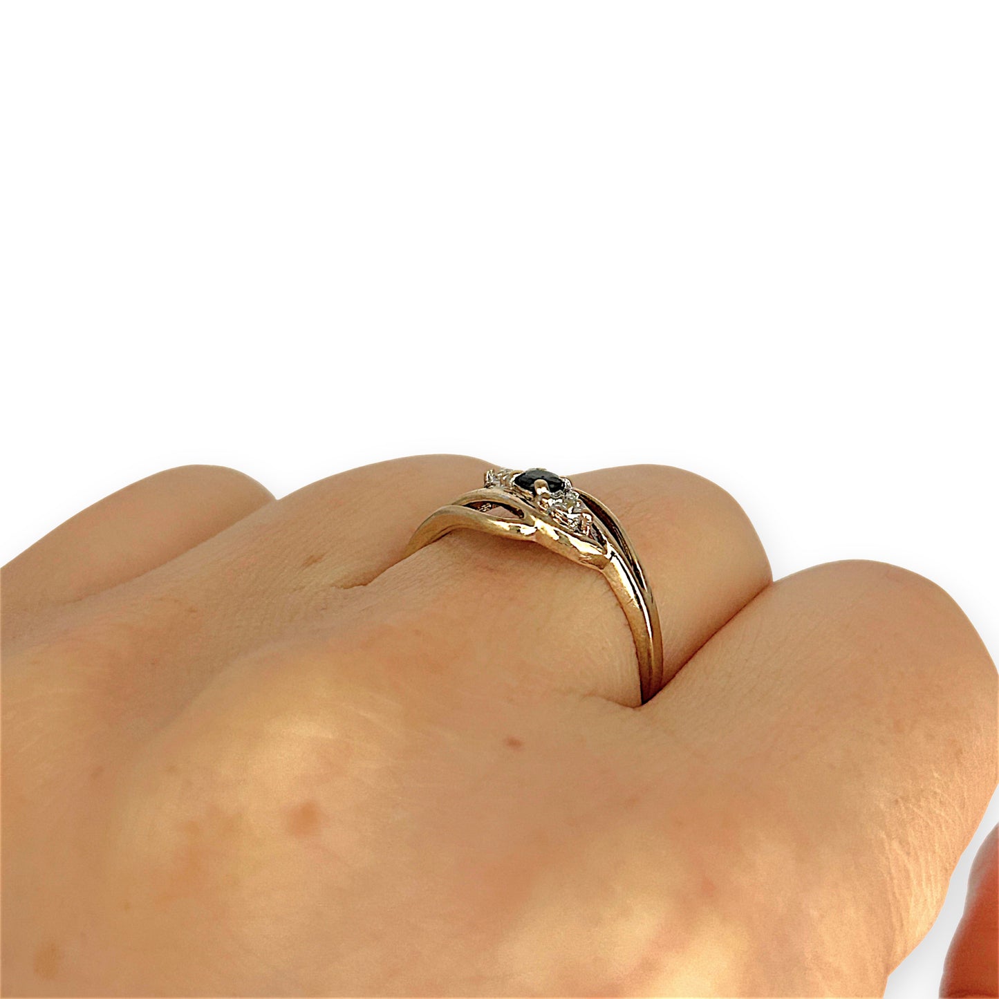 GOLD DEAL | 9ct Gold Noir Elegance Ring — Natural Sapphire & Diamond Trio