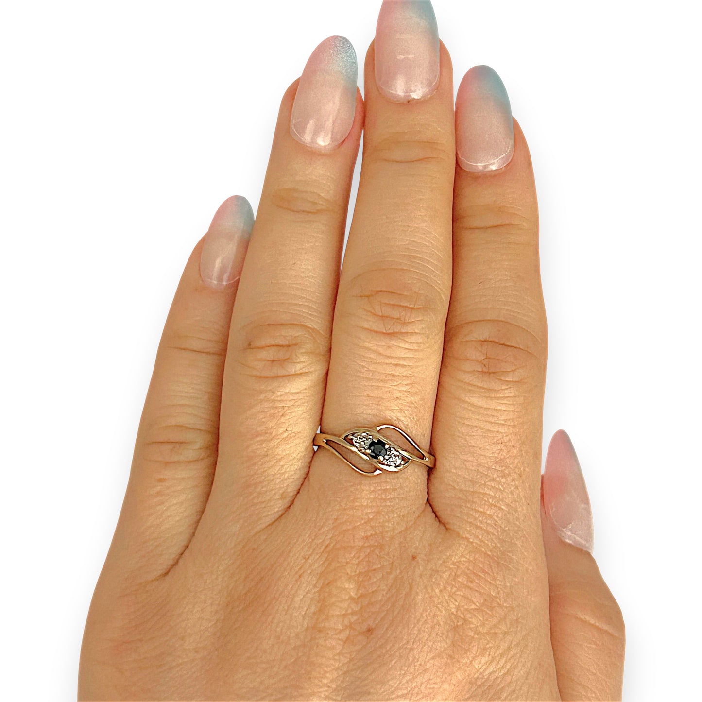 GOLD DEAL | 9ct Gold Noir Elegance Ring — Natural Sapphire & Diamond Trio