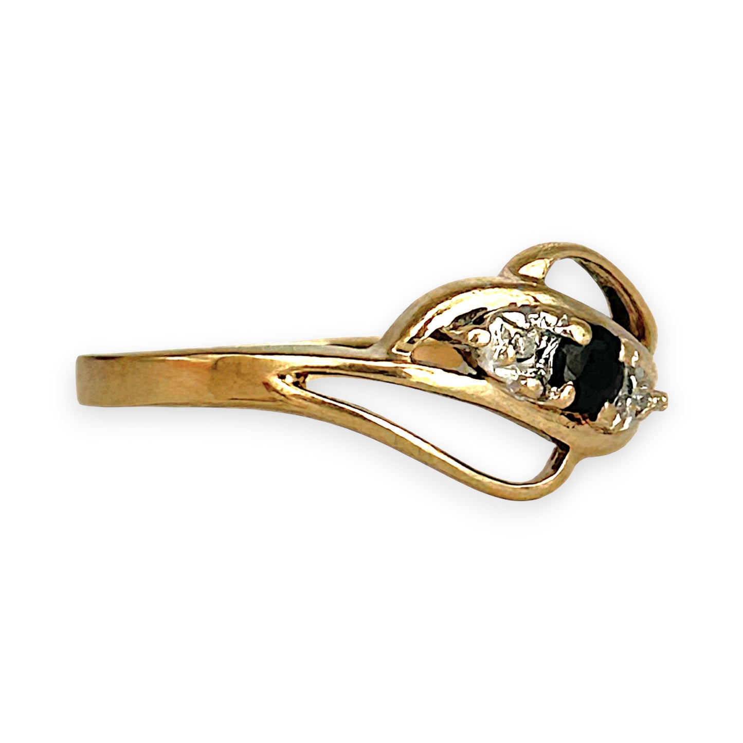 GOLD DEAL | 9ct Gold Noir Elegance Ring — Natural Sapphire & Diamond Trio