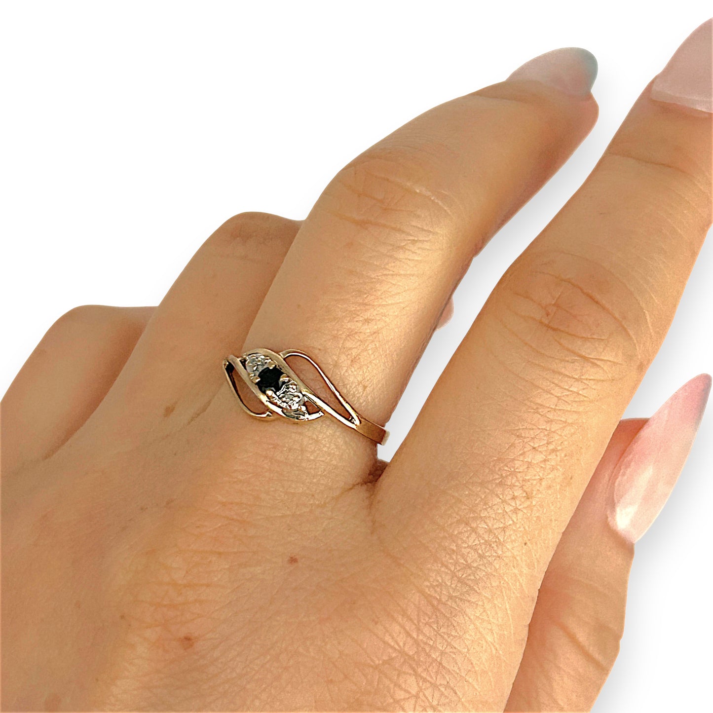 GOLD DEAL | 9ct Gold Noir Elegance Ring — Natural Sapphire & Diamond Trio