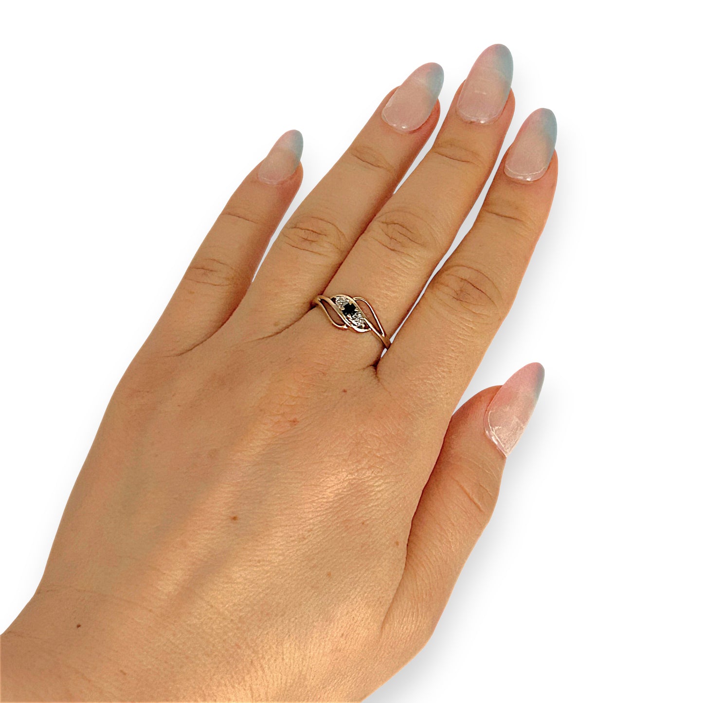 GOLD DEAL | 9ct Gold Noir Elegance Ring — Natural Sapphire & Diamond Trio