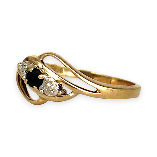 GOLD DEAL | 9ct Gold Noir Elegance Ring — Natural Sapphire & Diamond Trio