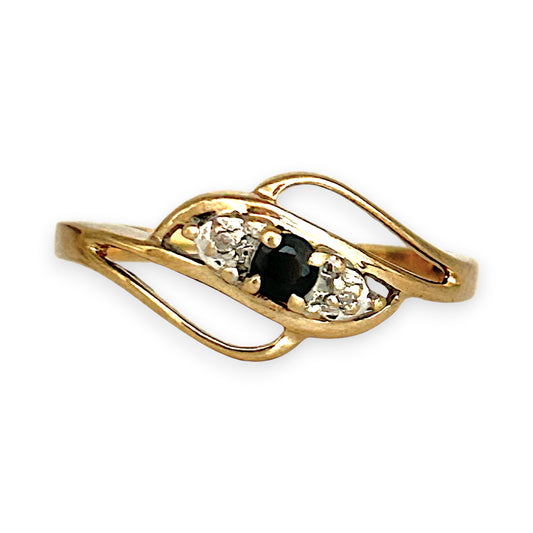 GOLD DEAL | 9ct Gold Noir Elegance Ring — Natural Sapphire & Diamond Trio