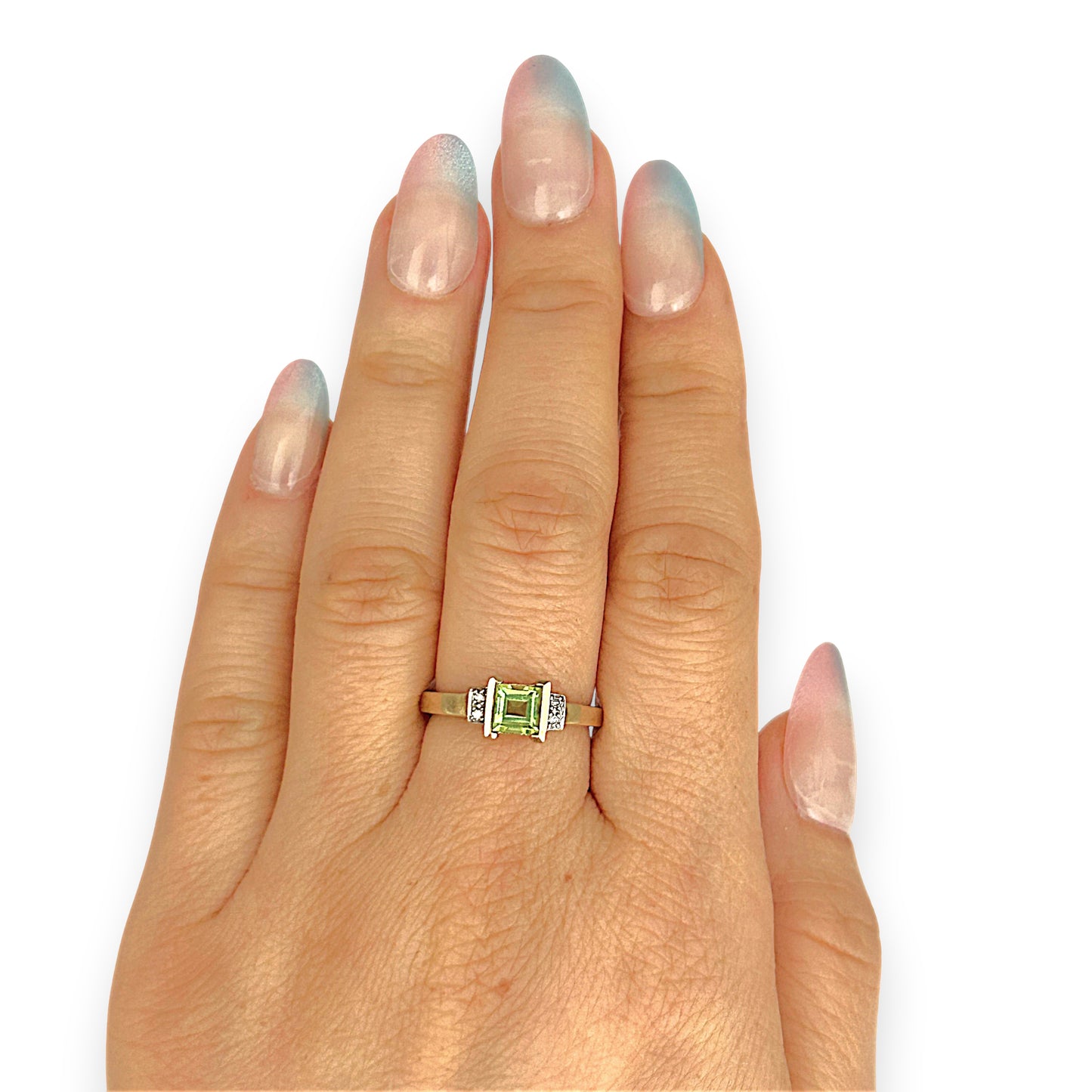 GOLD DEAL | 9ct Gold Ring with Princess Cut Peridot & Diamond Accents