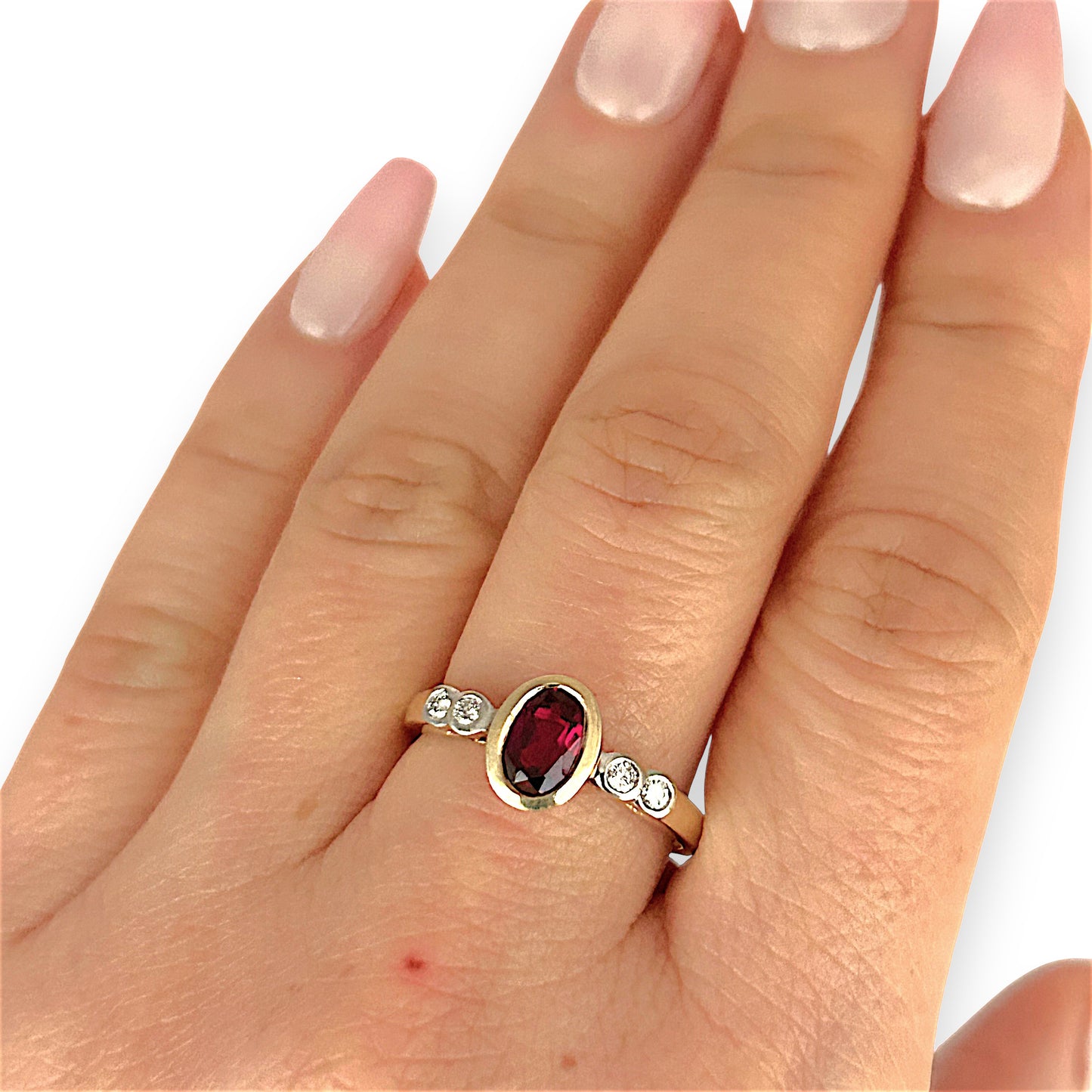 GOLD DEAL | 9ct (9K) Gold Crimson Grace Ruby & Diamond Ring Size P