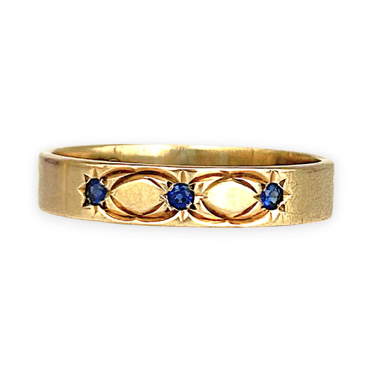 GOLD DEAL | 9ct Gold Celestial Band – Blue Sapphire Star Trio