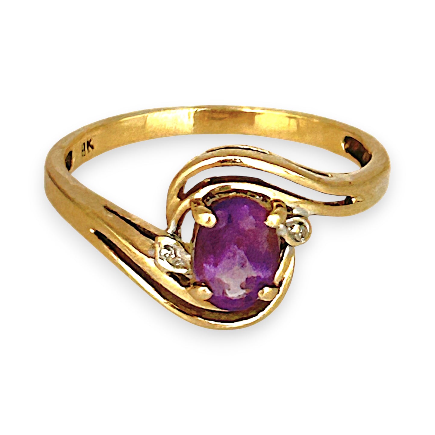 GOLD DEAL | 9ct Gold Graceful Amethyst & Diamond Wave Ring