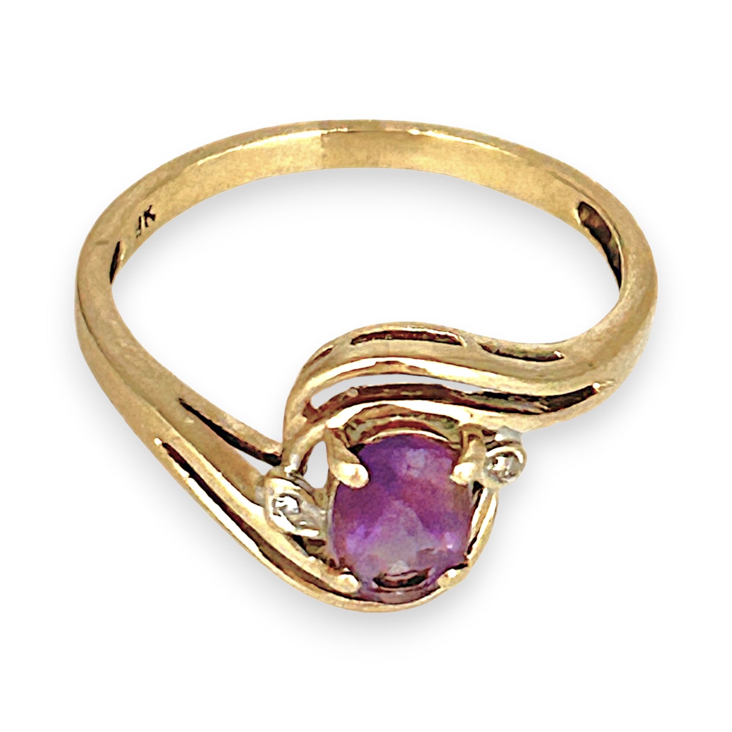GOLD DEAL | 9ct Gold Graceful Amethyst & Diamond Wave Ring