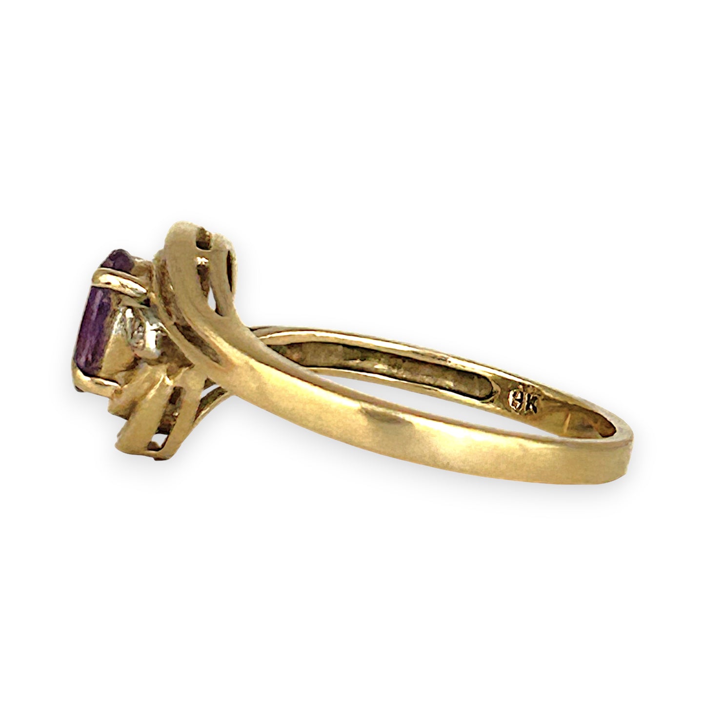 GOLD DEAL | 9ct Gold Graceful Amethyst & Diamond Wave Ring