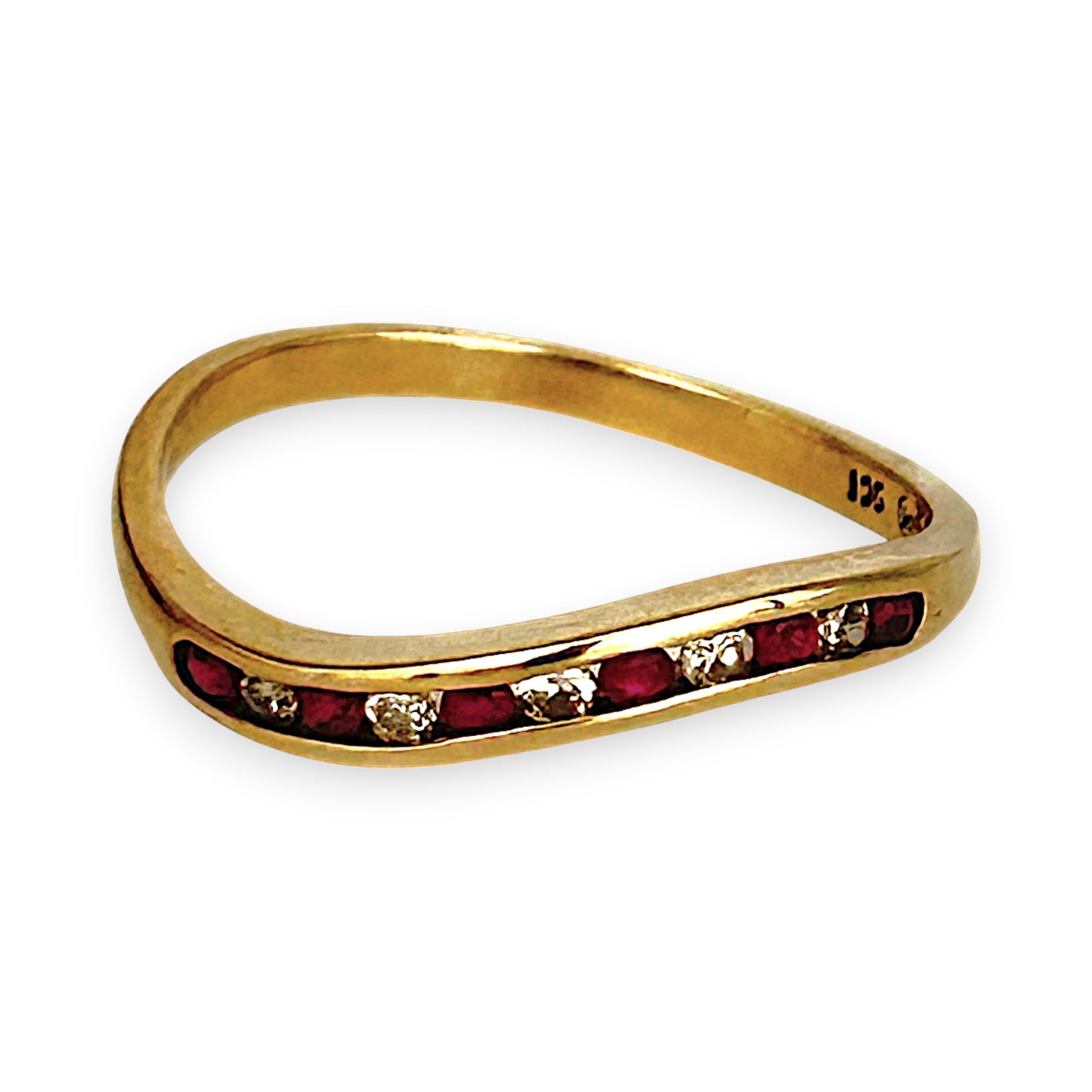 GOLD DEAL | 9ct Gold Ruby Wave Ring with Diamonds Size M