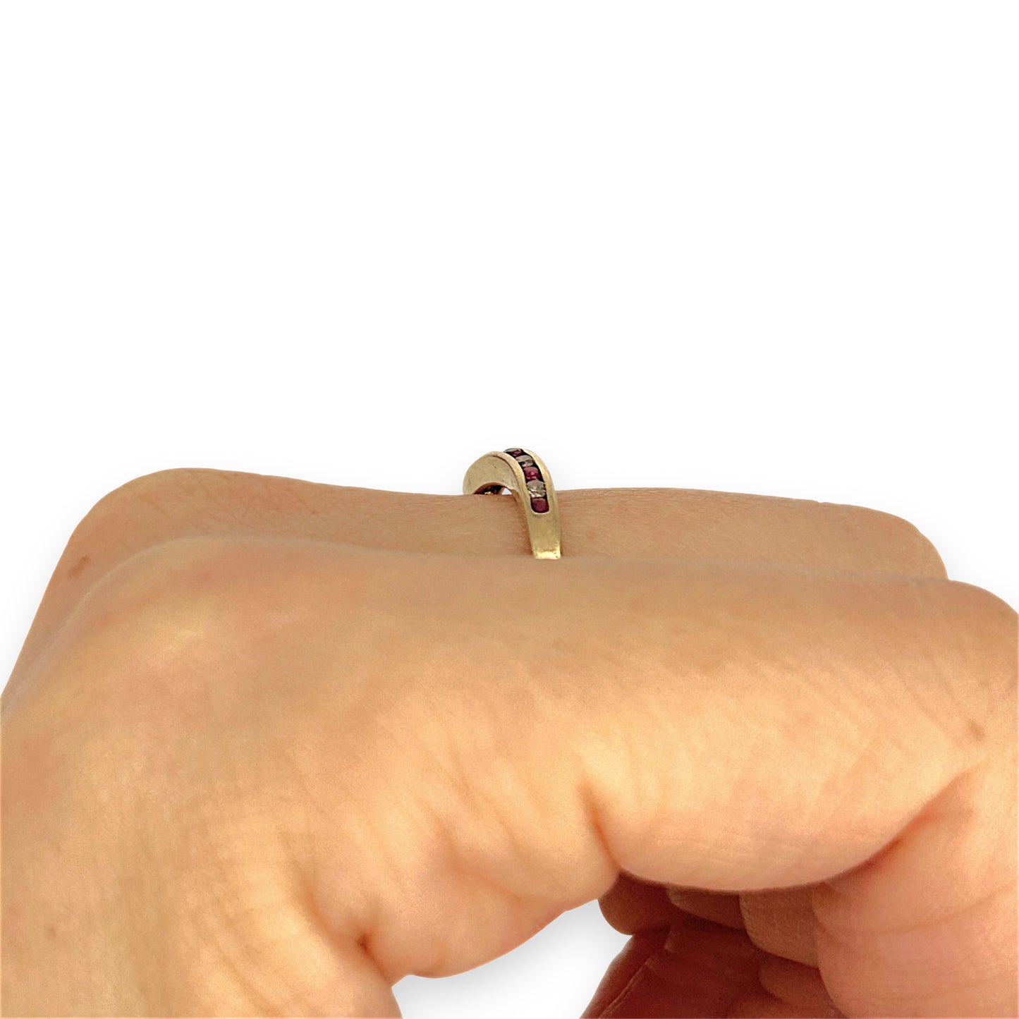 GOLD DEAL | 9ct Gold Ruby Wave Ring with Diamonds Size M