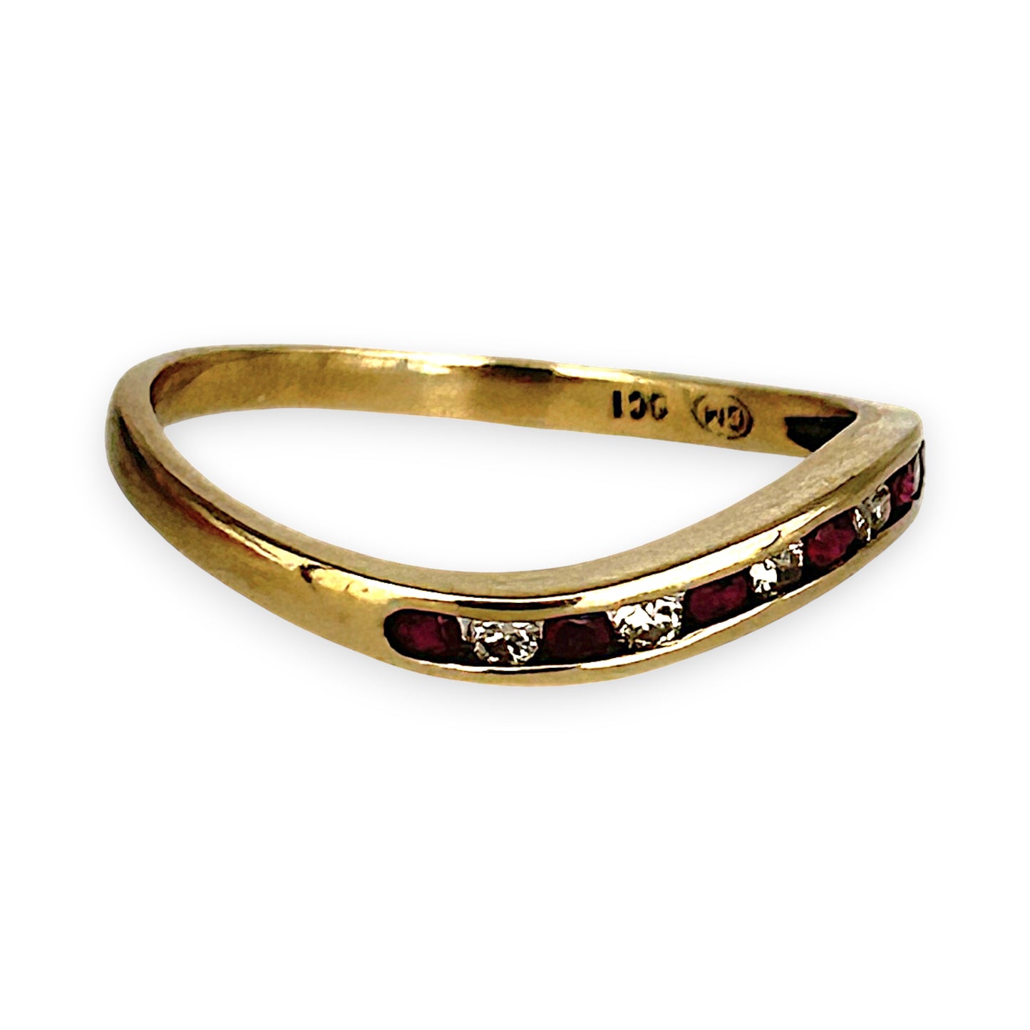 GOLD DEAL | 9ct Gold Ruby Wave Ring with Diamonds Size M