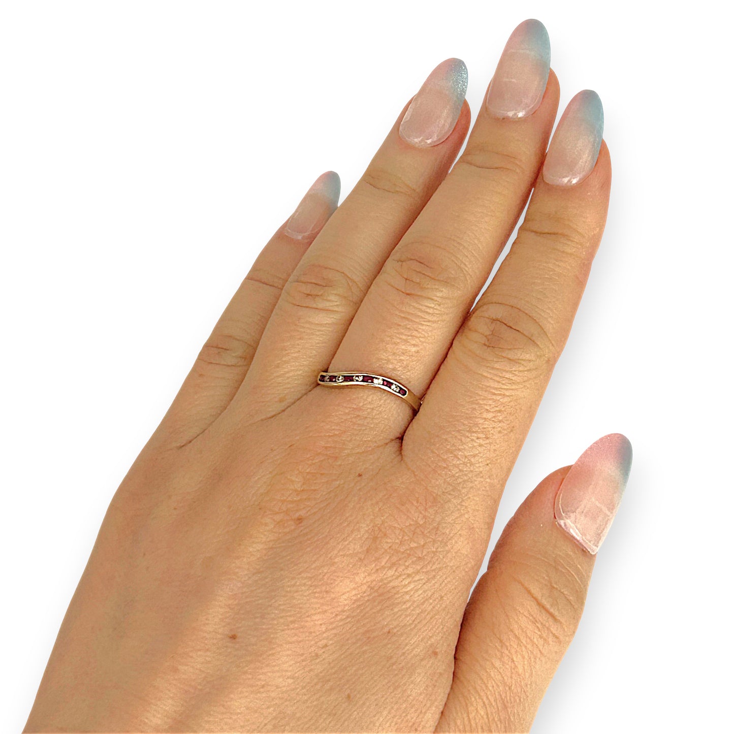 GOLD DEAL | 9ct Gold Ruby Wave Ring with Diamonds Size M