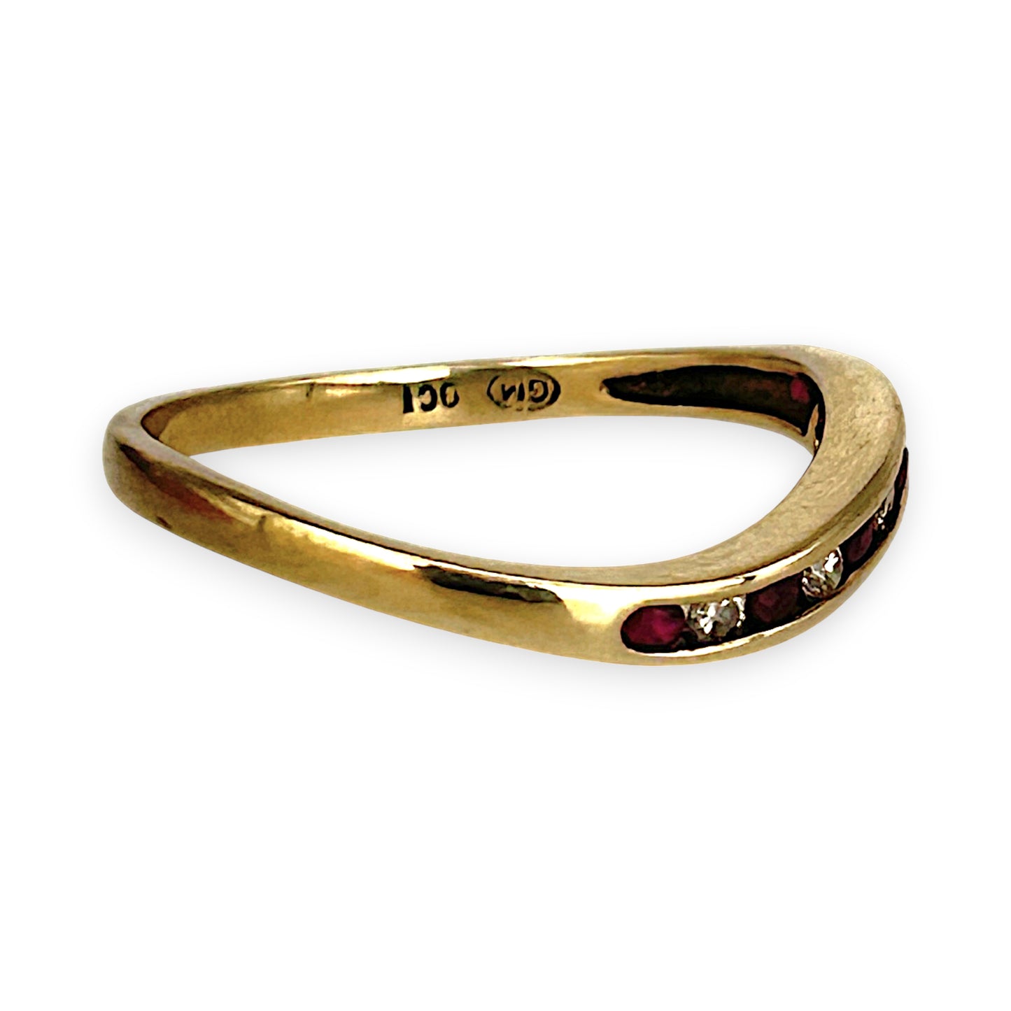 GOLD DEAL | 9ct Gold Ruby Wave Ring with Diamonds Size M