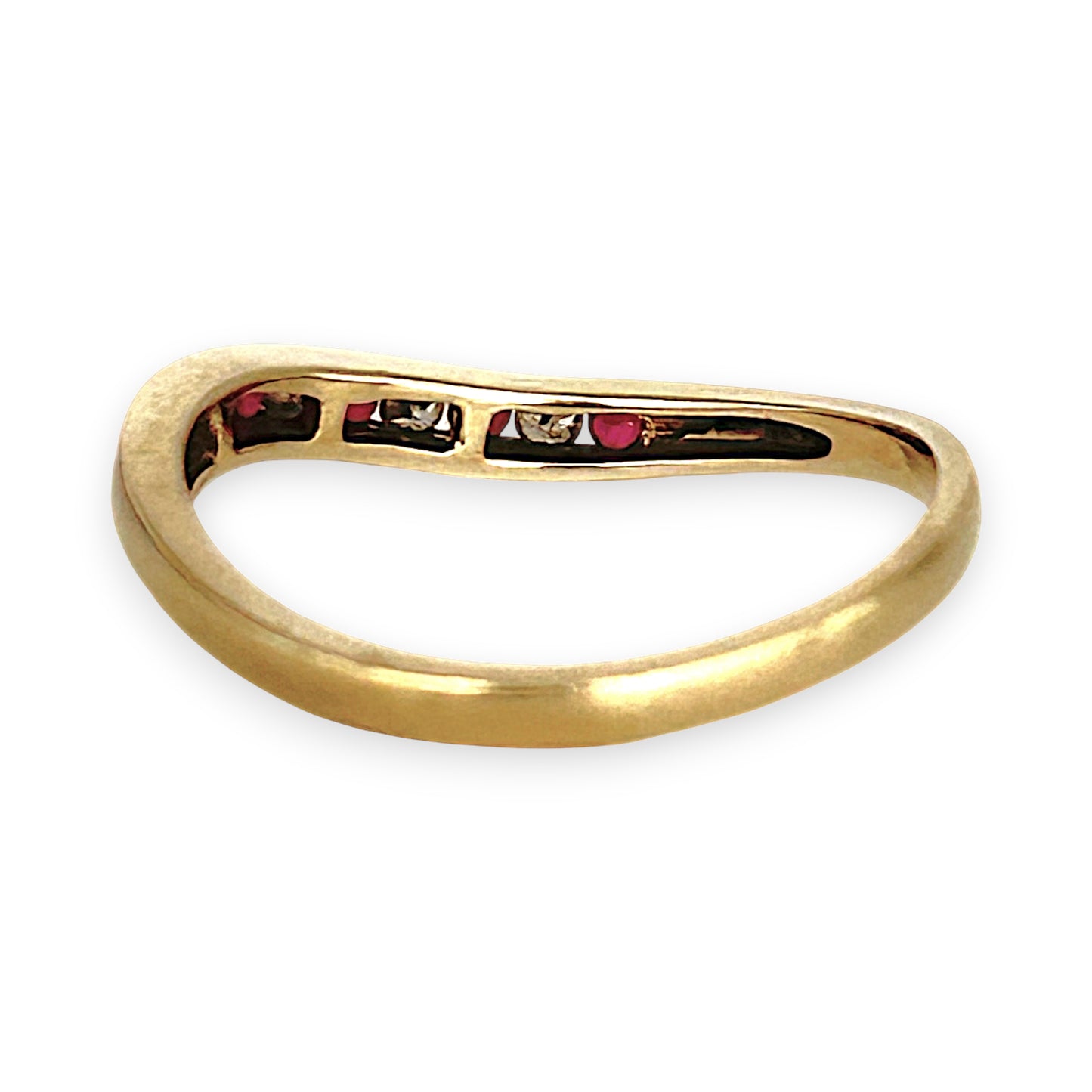 GOLD DEAL | 9ct Gold Ruby Wave Ring with Diamonds Size M