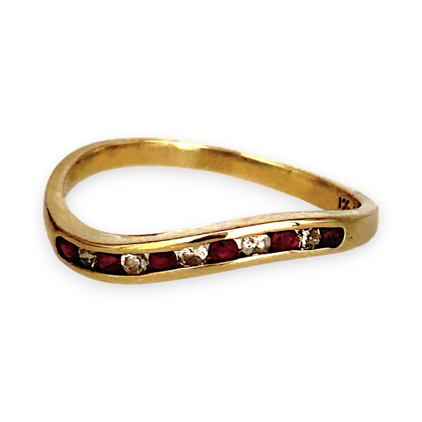 GOLD DEAL | 9ct Gold Ruby Wave Ring with Diamonds Size M