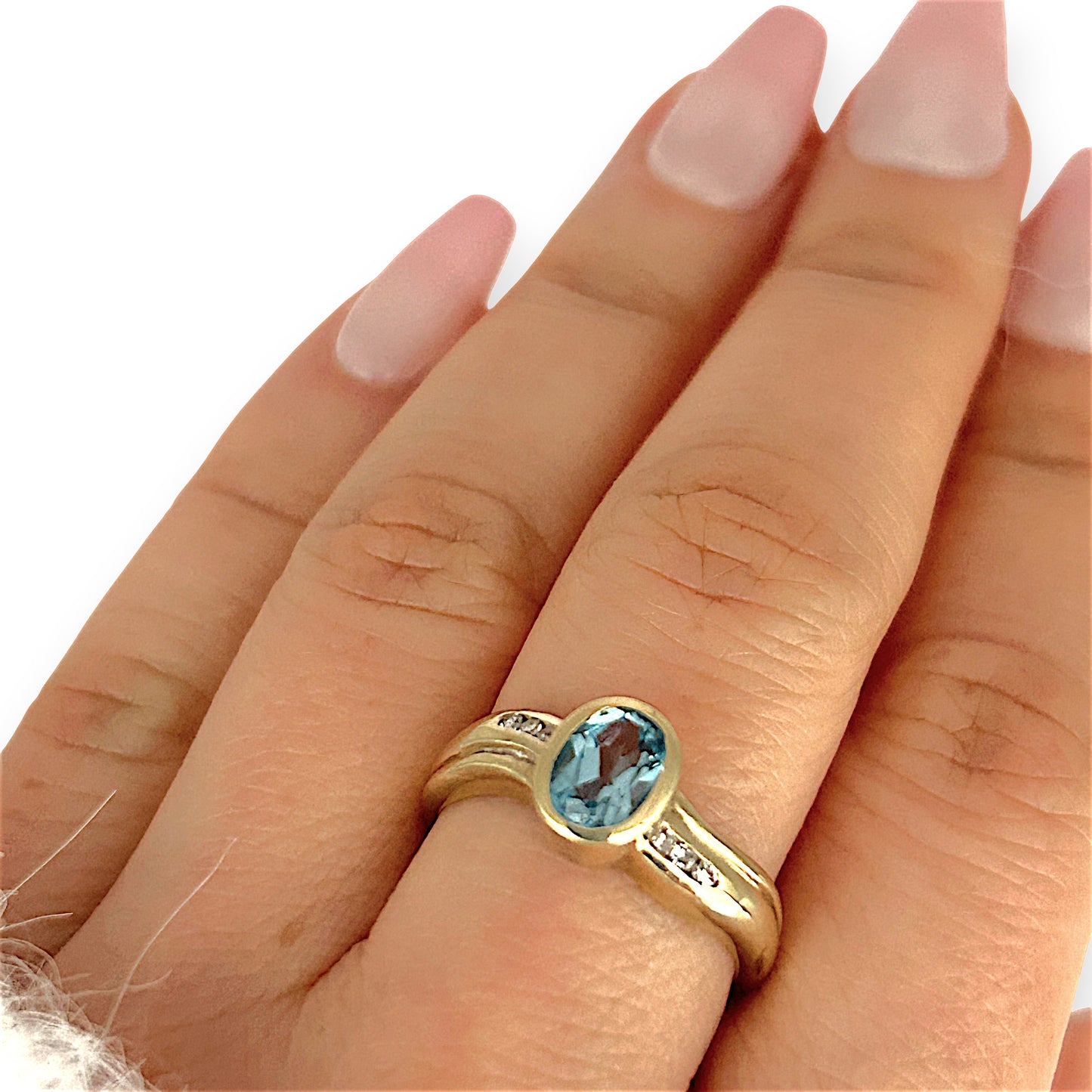 GOLD DEAL | 9ct (9K) Gold Celeste Glow – Swiss Blue Topaz & Diamond Ring Size N 1/2