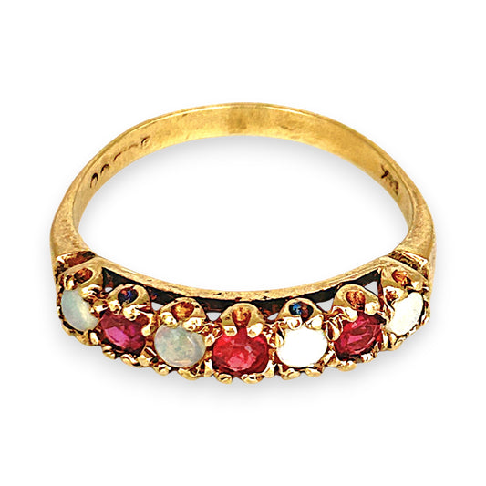 GOLD DEAL | 9ct Gold Crimson Glow – Vintage Garnet & Opal Ring Size R