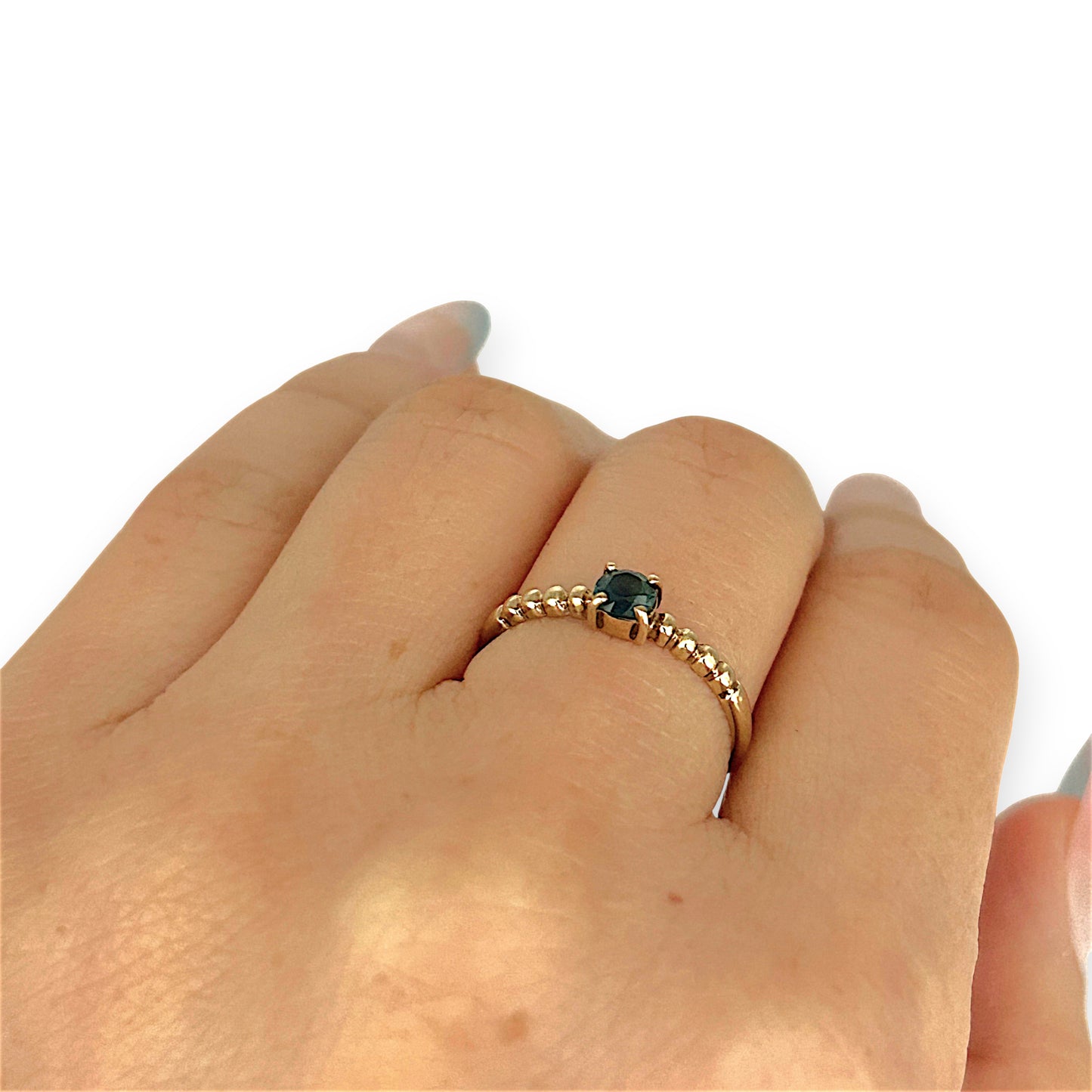 GOLD DEAL | 9ct Gold Whisperleaf – Gold Beaded Sapphire Ring Size M