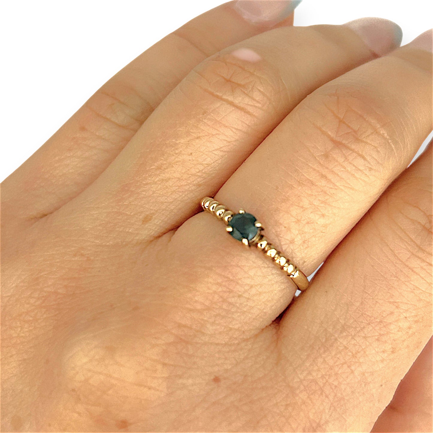 GOLD DEAL | 9ct Gold Whisperleaf – Gold Beaded Sapphire Ring Size M