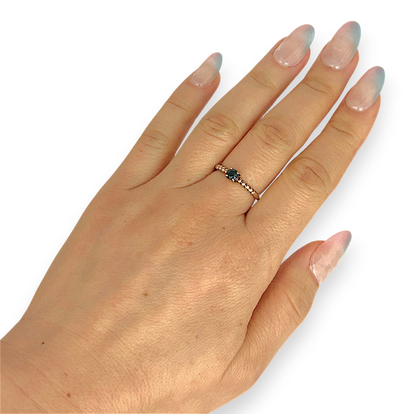 GOLD DEAL | 9ct Gold Whisperleaf – Gold Beaded Sapphire Ring Size M