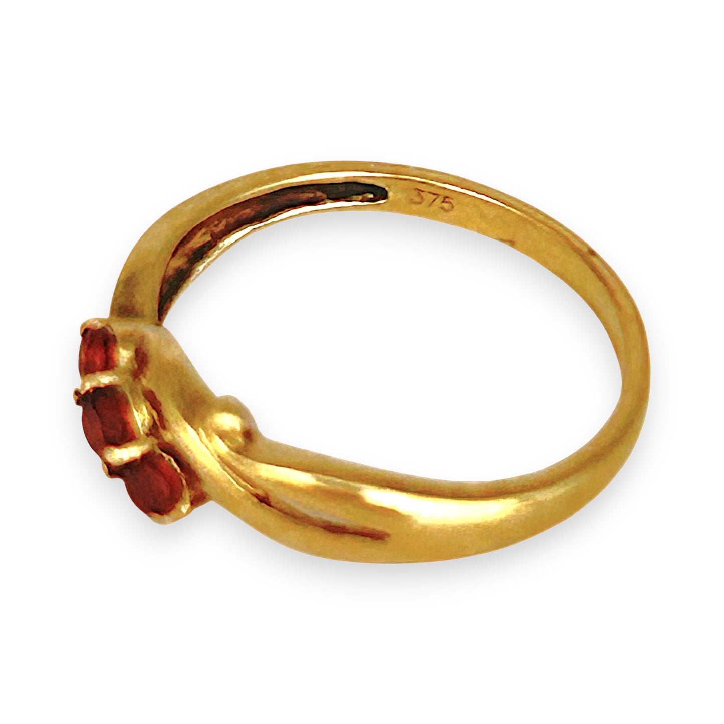 GOLD DEAL | 9ct Gold Garnet Trinity Ring – A Trio of Passion and Harmony