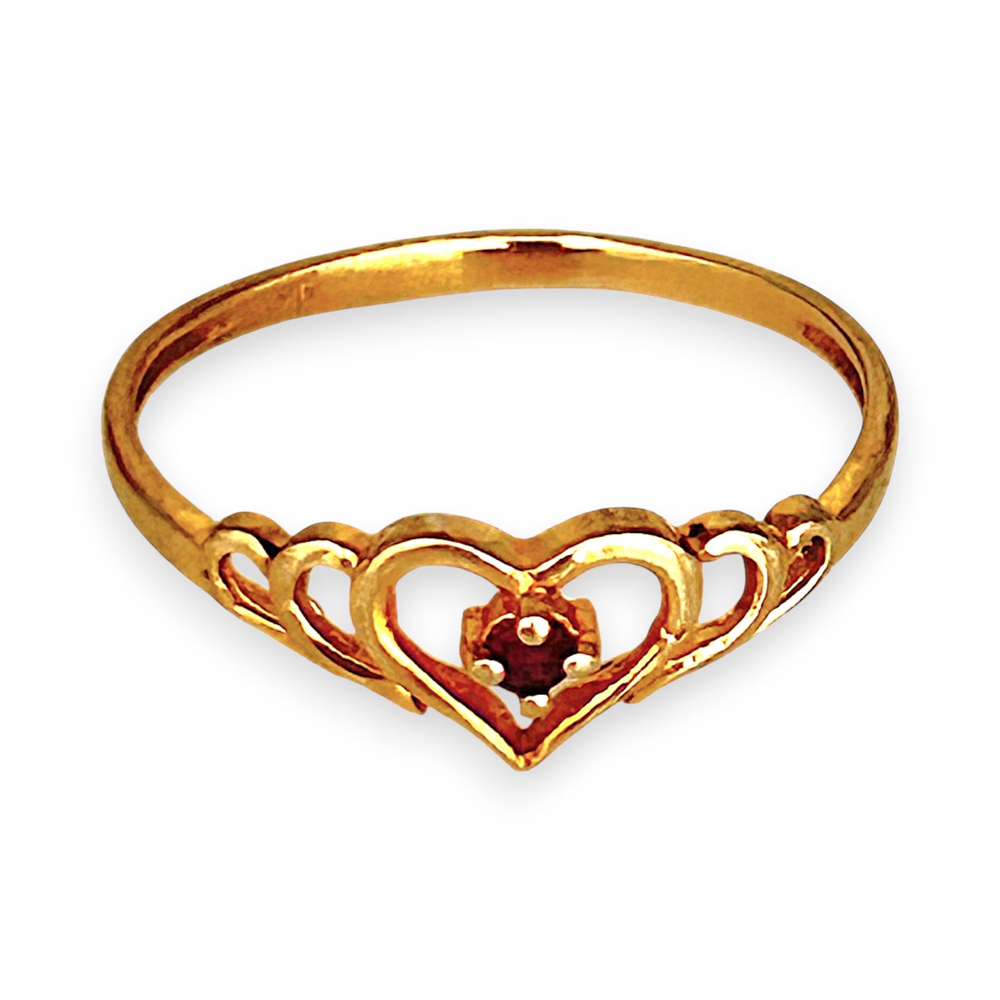 GOLD DEAL | 9ct Gold Heart Trio Ring With Reddish-Pink Ruby