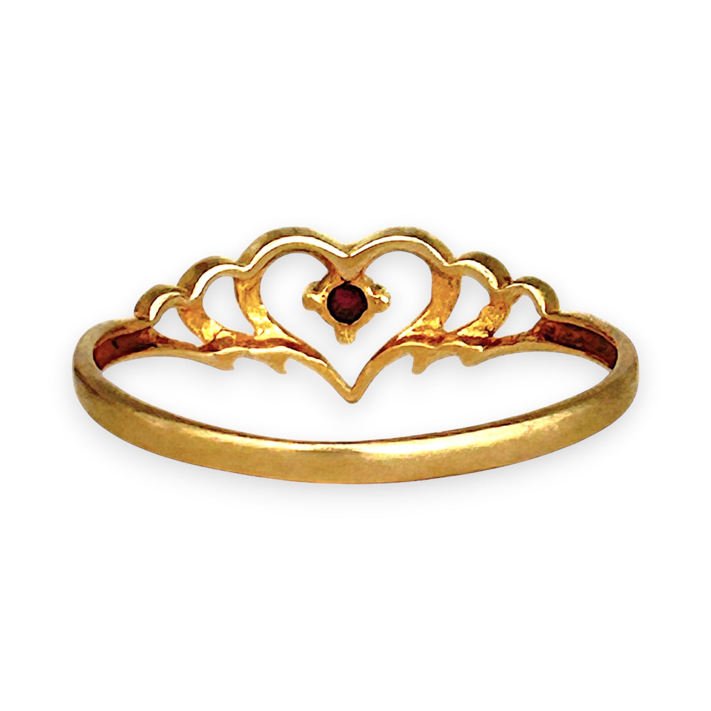 GOLD DEAL | 9ct Gold Heart Trio Ring With Reddish-Pink Ruby