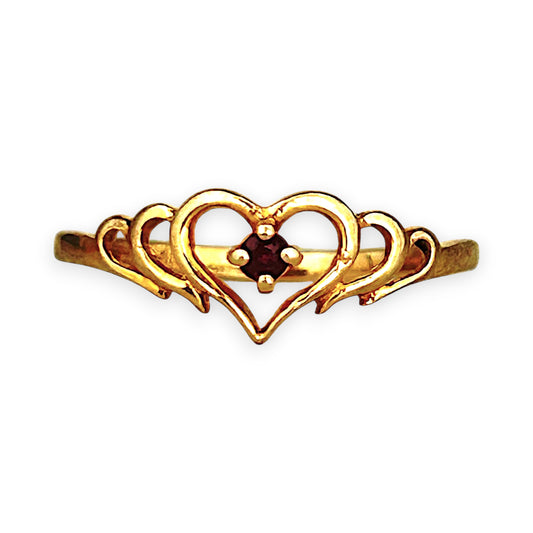 GOLD DEAL | 9ct Gold Heart Trio Ring With Reddish-Pink Ruby