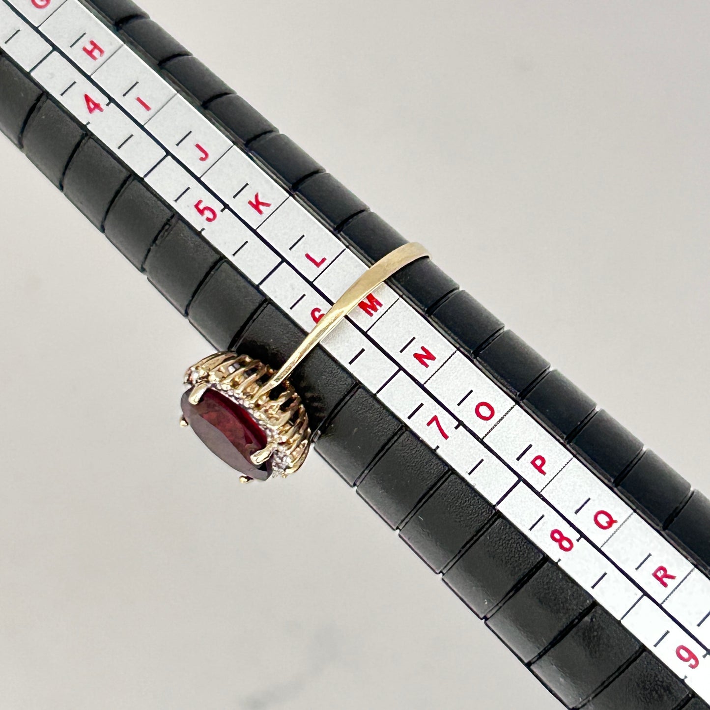 GOLD DEAL | 10ct (10K) Gold Ember Garnet & Diamond Halo Ring Size L 1/2