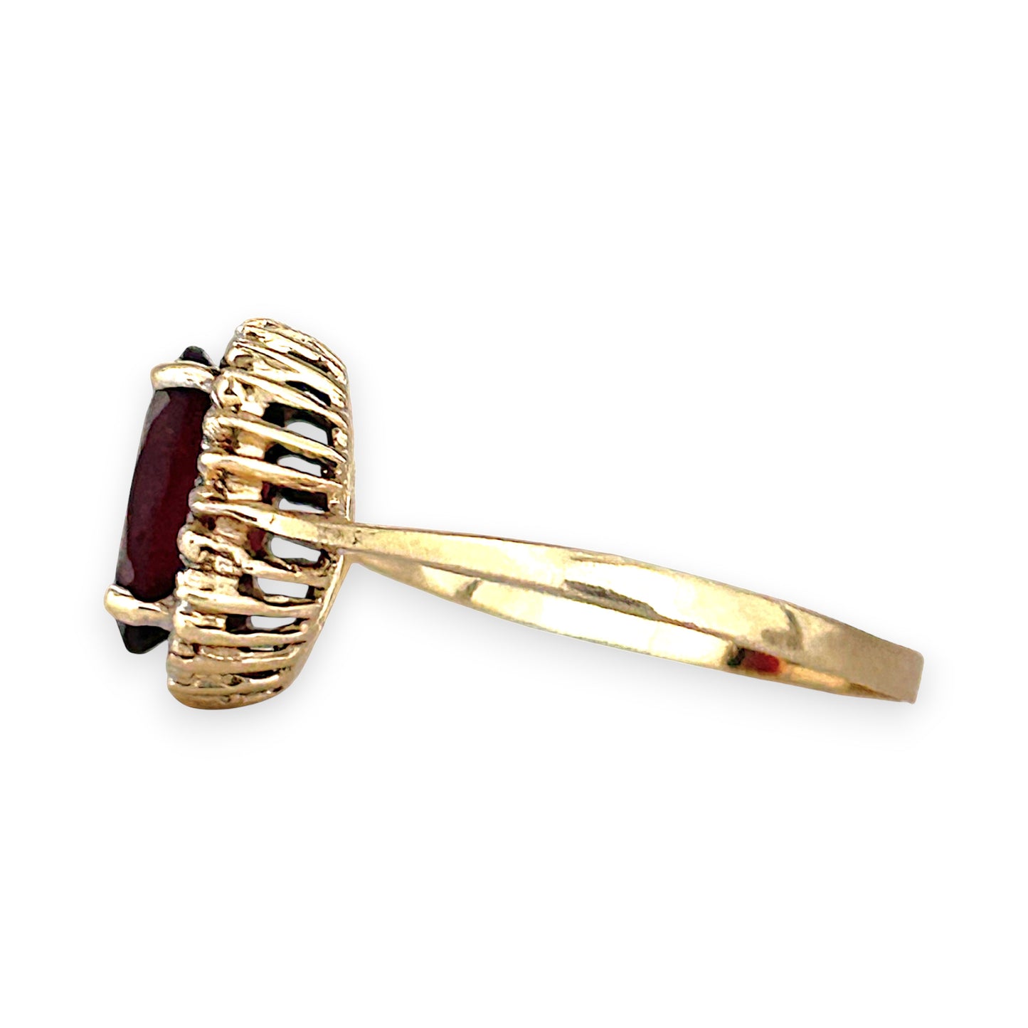 GOLD DEAL | 10ct (10K) Gold Ember Garnet & Diamond Halo Ring Size L 1/2