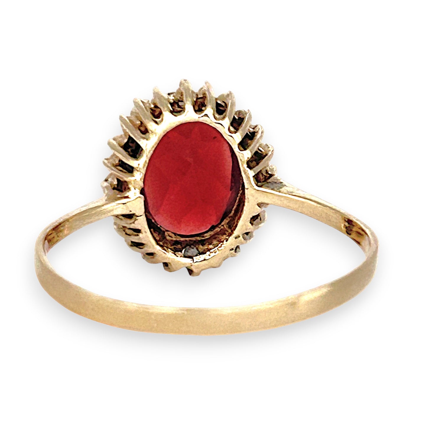 GOLD DEAL | 10ct (10K) Gold Ember Garnet & Diamond Halo Ring Size L 1/2
