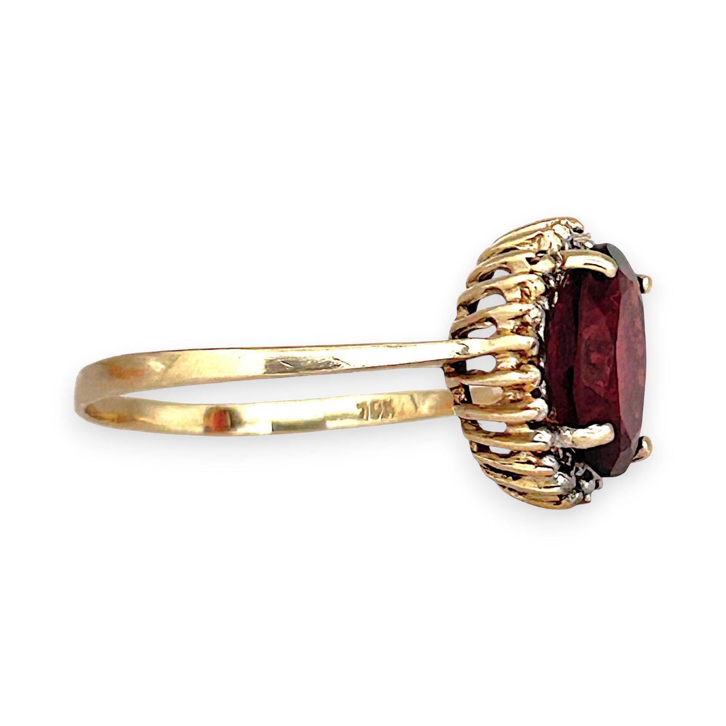 GOLD DEAL | 10ct (10K) Gold Ember Garnet & Diamond Halo Ring Size L 1/2