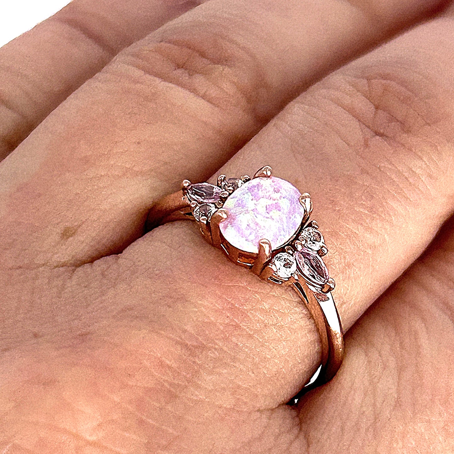GOLD DEAL | 10ct (10K) Rose Gold Refurbished Opal Aurora Ring Size Q