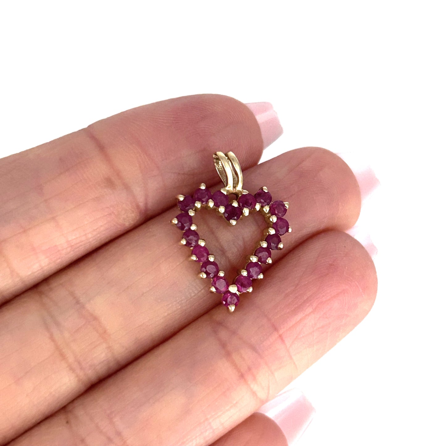 GOLD DEAL | 10ct (10K) Gold Open Heart Natural Ruby Pendant