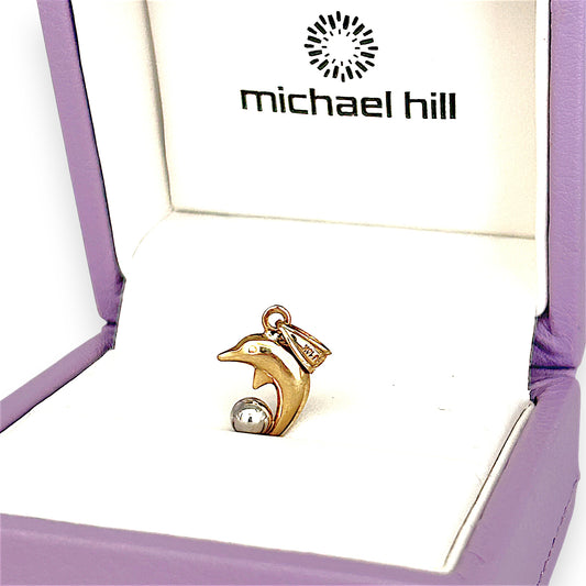 GOLD DEAL | 10ct (10K) Two Tone Gold Joyful Dolphin Pendant by Michael Hill