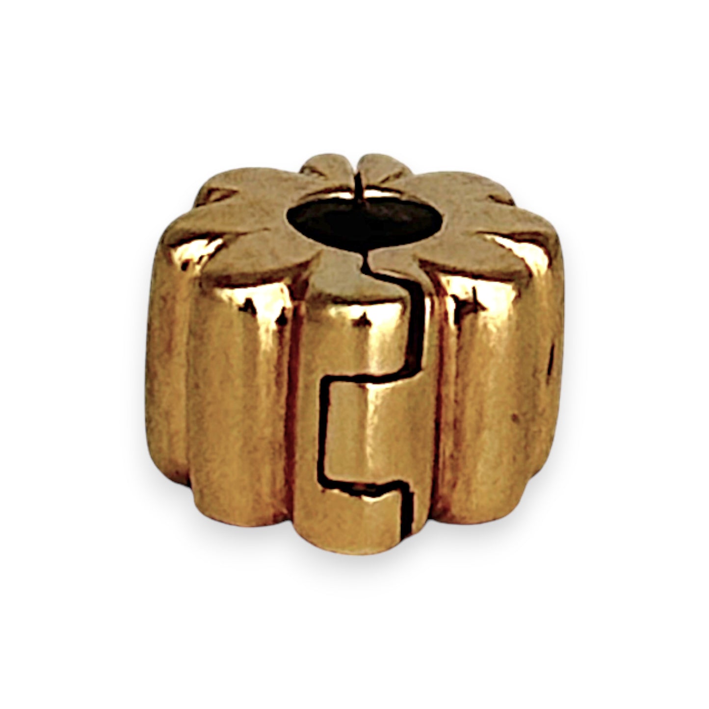 GOLD DEAL | 14ct (14K) Gold Refurbished Pandora Clip Charm - Ribbed Clip