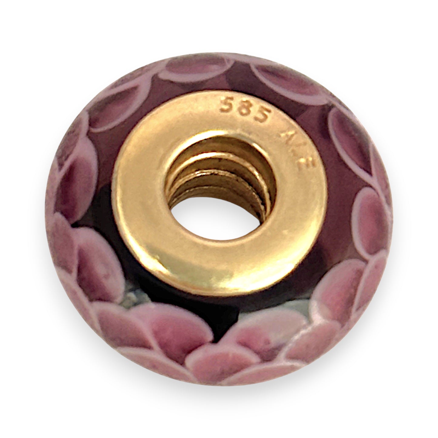 GOLD DEAL | 14ct (14K) Gold Core Pandora Murano Charm - Glass Pink Lotus